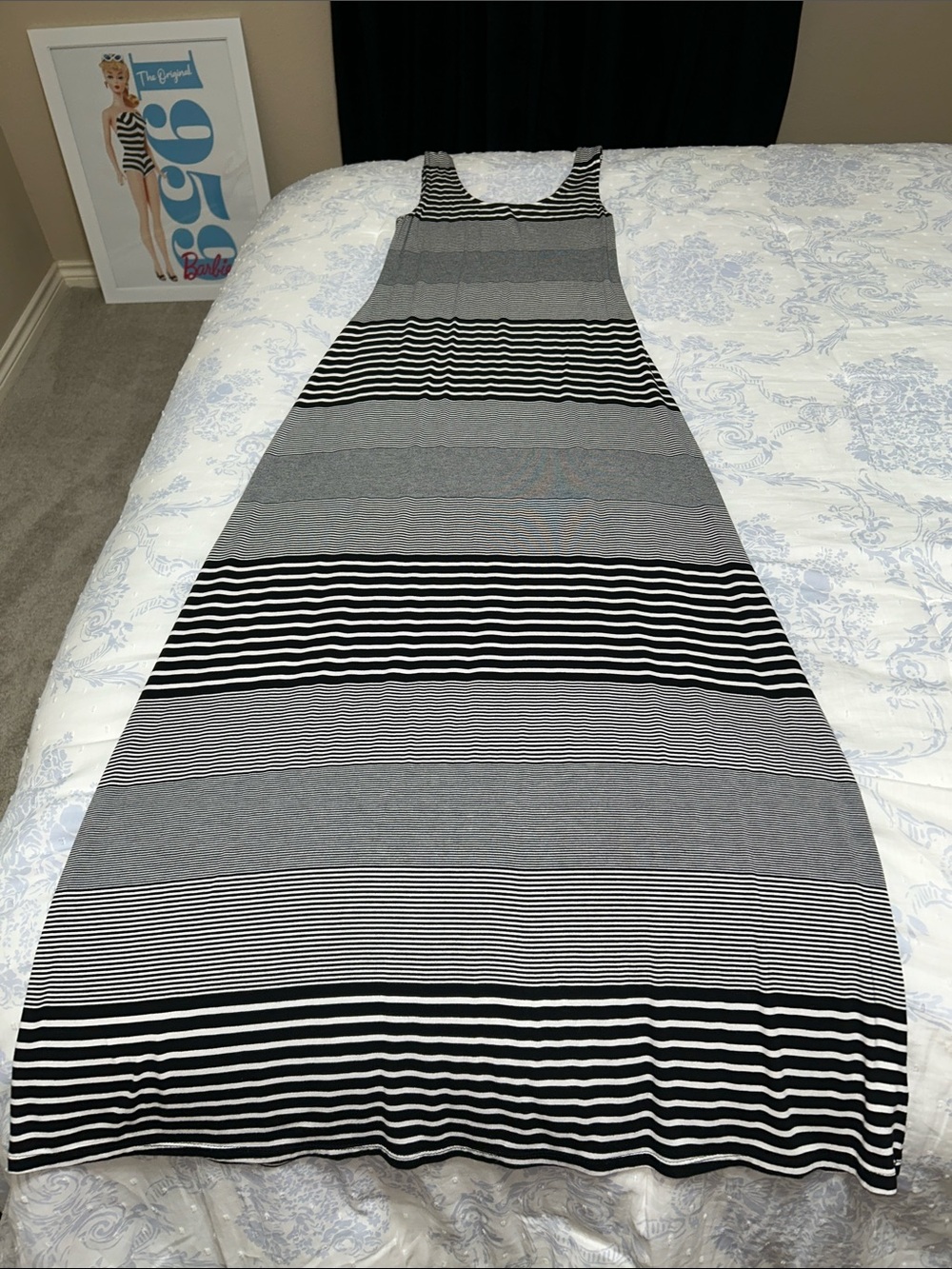 Merona Black and Gray Striped Sleeveless Maxi Dress